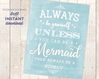 Download Mermaid Party Printable 8x10 Sign Instant Download Always