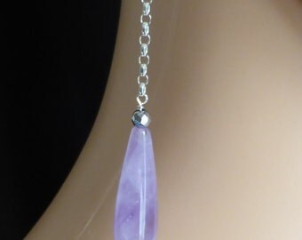 Long Single Teardrop Amethyst Earrings