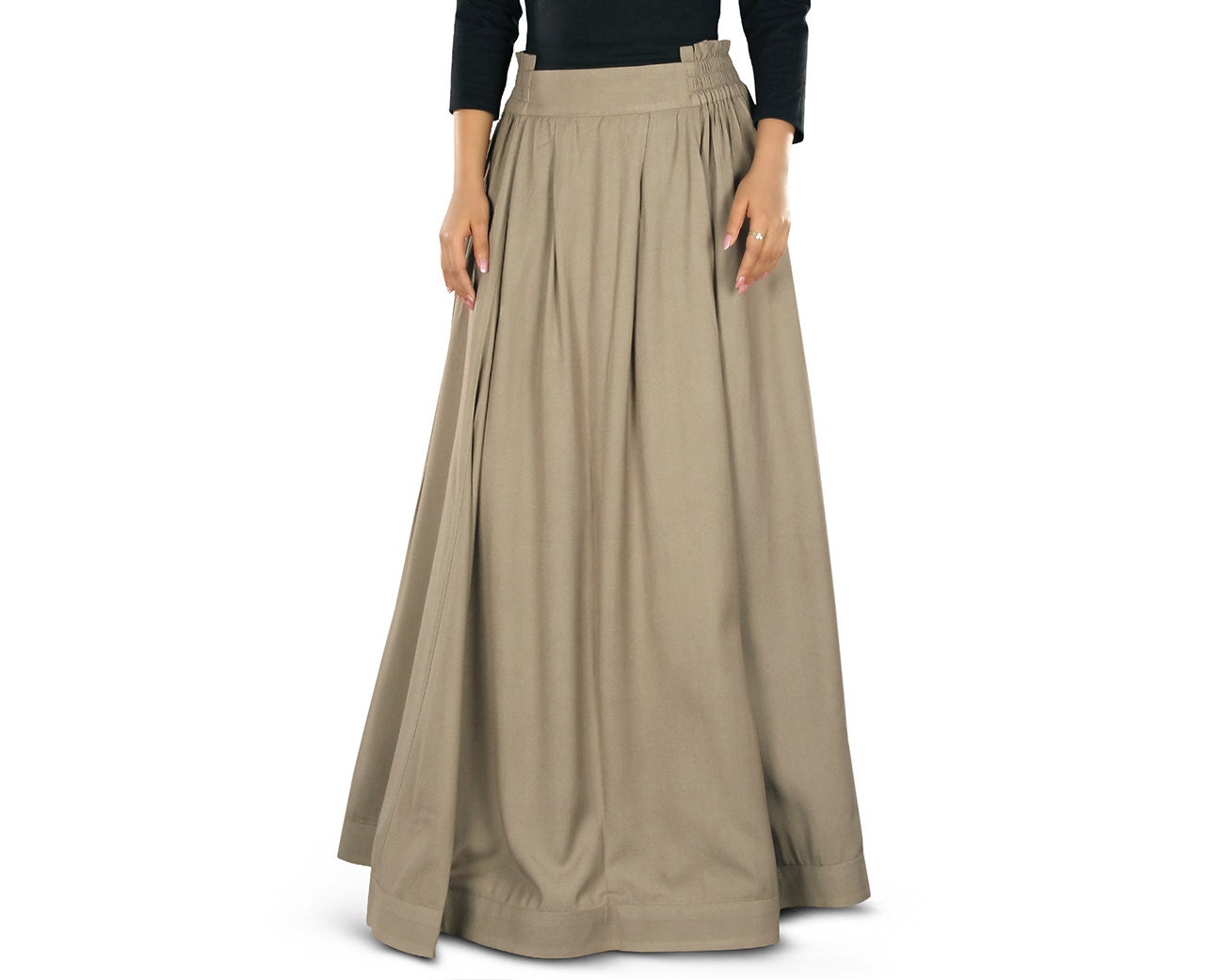 Adilah Khaki Rayon Long Skirt AS014 Islamic Formal Daily