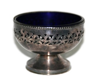 Silver Plate Hollowware - Celtic Quality Plate - Made in England - Cobalt Blue Insert - Blue Glass Insert - Sweet Meat Dish - Sweetmeat Dish