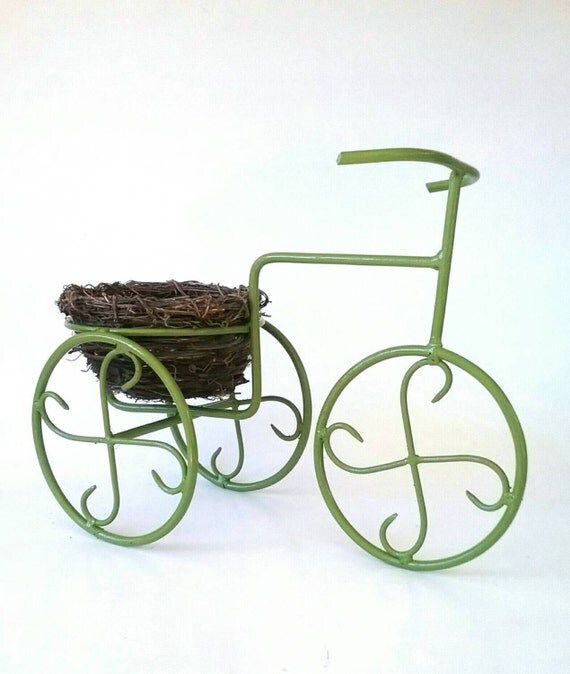 Bicycle Planter Green Vintage Wrought Iron Tricycle Plant