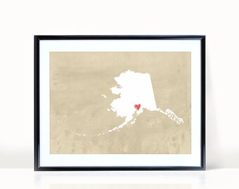 Alaska Art Print, Alaska State Print, Wall Art, Personalized State Print, Wall Decor, State Love Map Print, Anchorage, CUSTOMIZE
