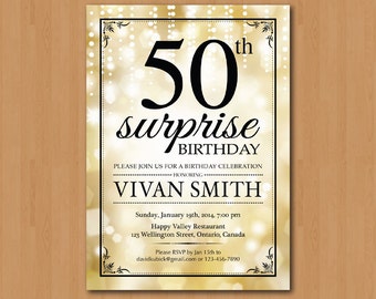 50th Birthday Invitation For Women. Fifty And Fabulous. Golden