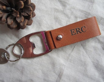 Personalized Bottle Opener Keychains,Engraved Leather Keychain,Custom Key Chain,Leather Key Fob,Belt Keychain, Leather Gift, Wedding gift