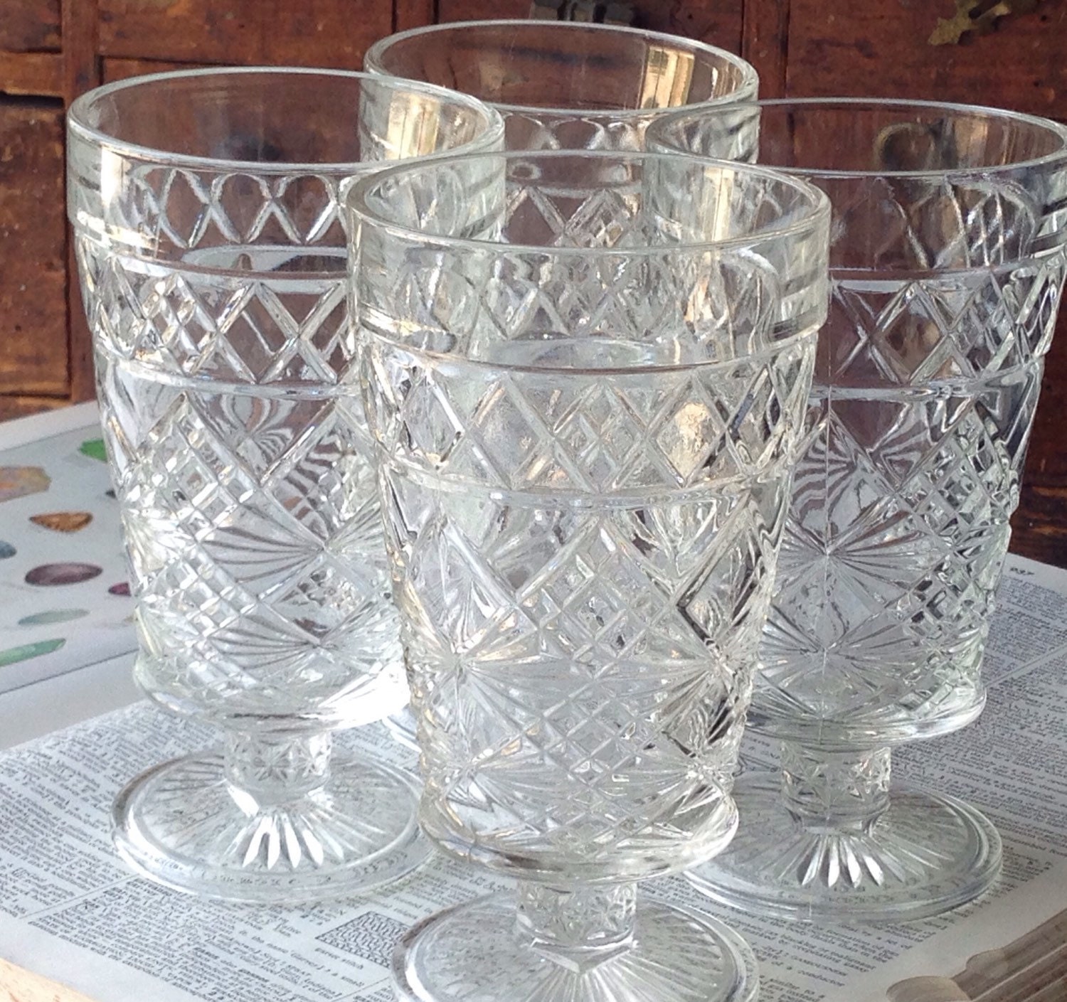 Pressed Glass Goblets Set of 4 Cape Cod by by LoftyMixVintage