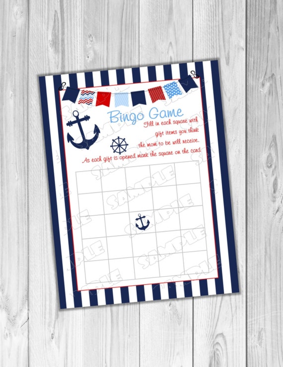 free bingo shower nautical baby games Printable Bingo INSTANT Anchor game shower Nautical Baby baby