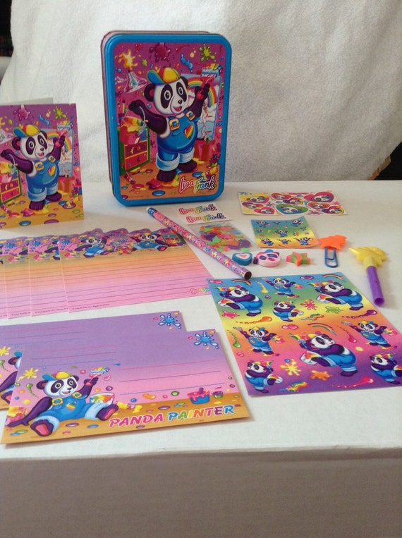 Vintage Lisa Frank Panda Painter collectors tin with stickers