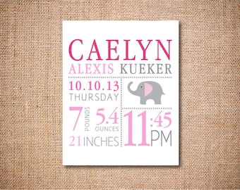 Birth Announcement Wall Art - Wall Art Print - Custom Personalized Print - Printable File