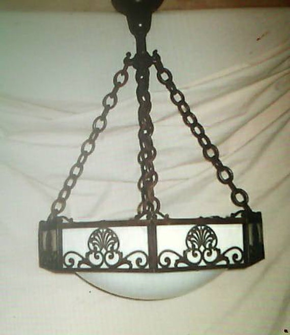Antique Leaded Glass Light Fixture. Gravity by