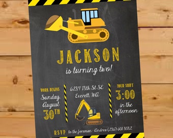 Construction Birthday Invite, Construction Birthday Invitation, Construction Birthday Party, Chalkboard, Construction Invite, Bulldozer