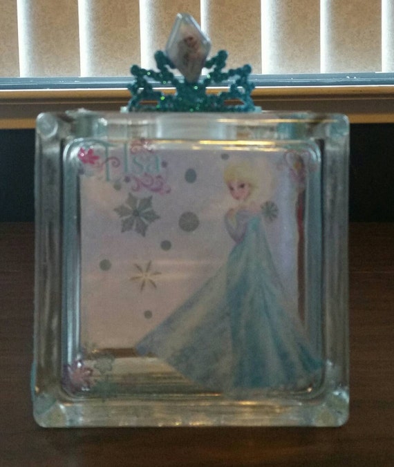 DISNEY'S FROZEN ELSA Glass Block Piggy Bank and Decor