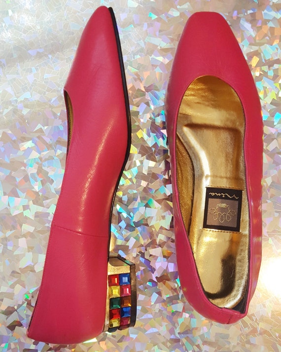 Hot Pink Nina Kitten Heels with Rainbow by ThreadedVibes on Etsy