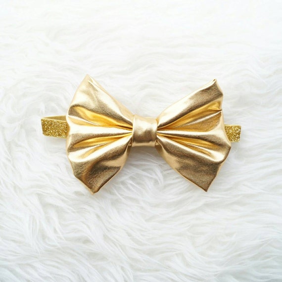 Baby girl metallic gold bow headband