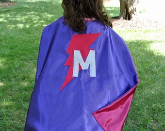 Child Superhero Cape - Capes for Halloween - Personalized Christmas Gift - Double Sided Cape - You Choose Colors, Shape and Initial