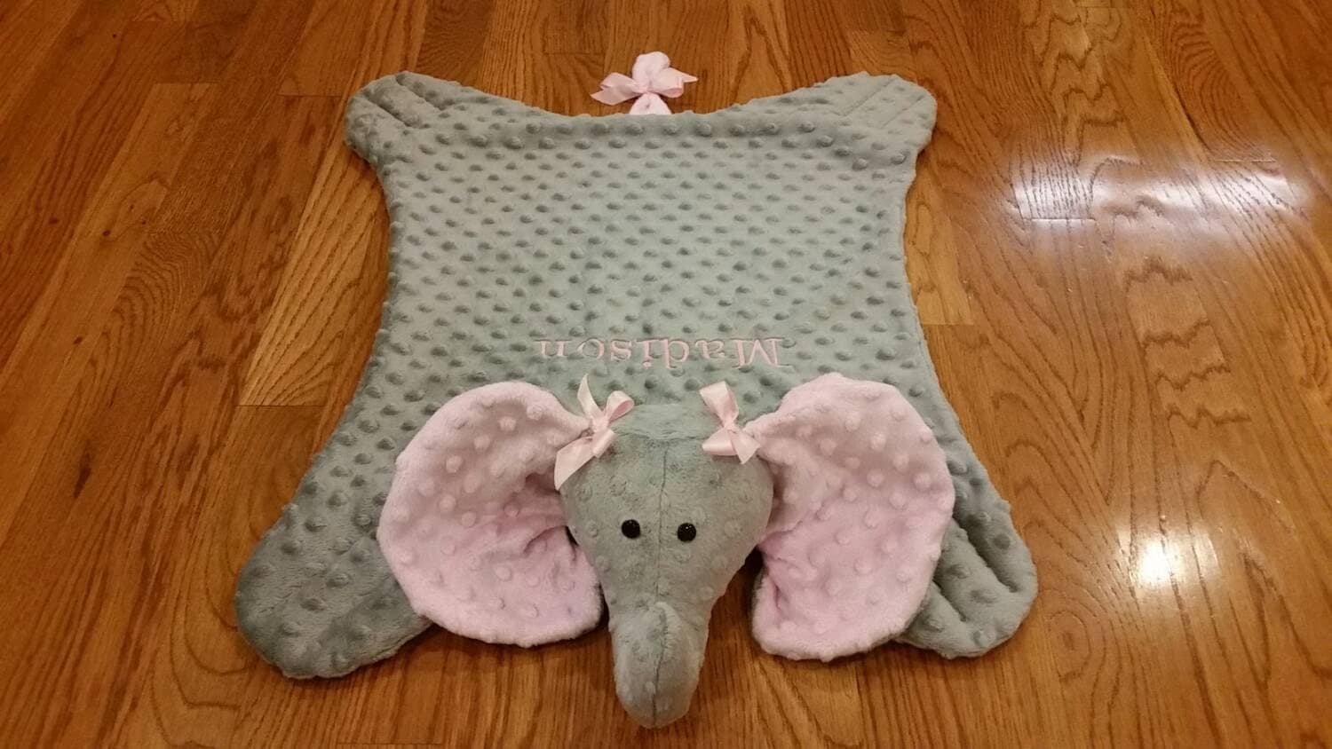 Grey and pink minky soft elephant snuggle blanket/toy/baby