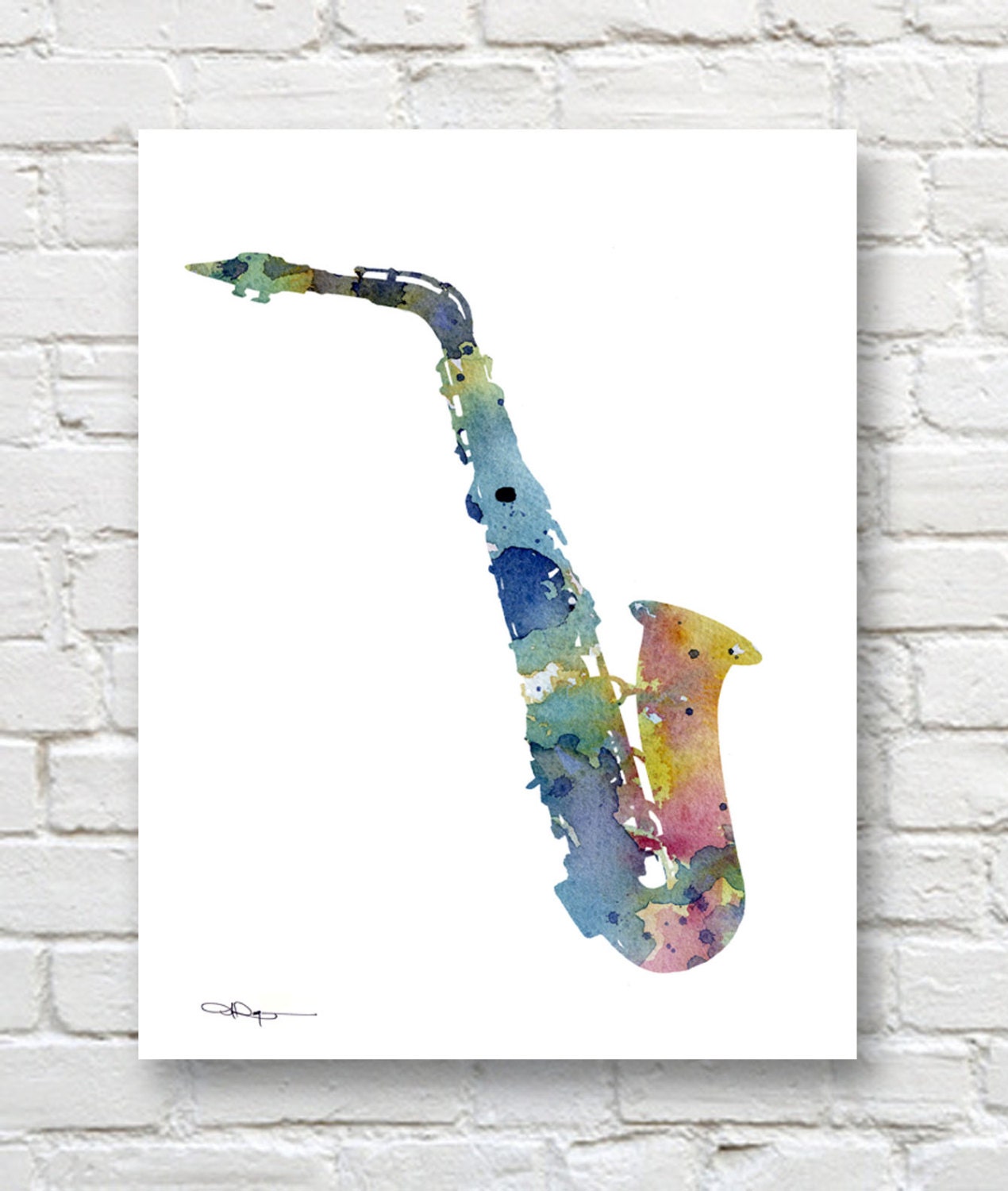 Blue Sax Art Print Abstract Watercolor Painting Saxophone