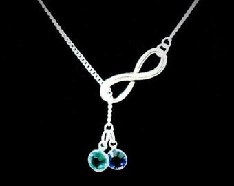 Birthstone Necklace, Mother Necklace, Wife Necklace, Infinity, Personalized, Grandmother Necklace, Gift For Her, Lariat Necklace