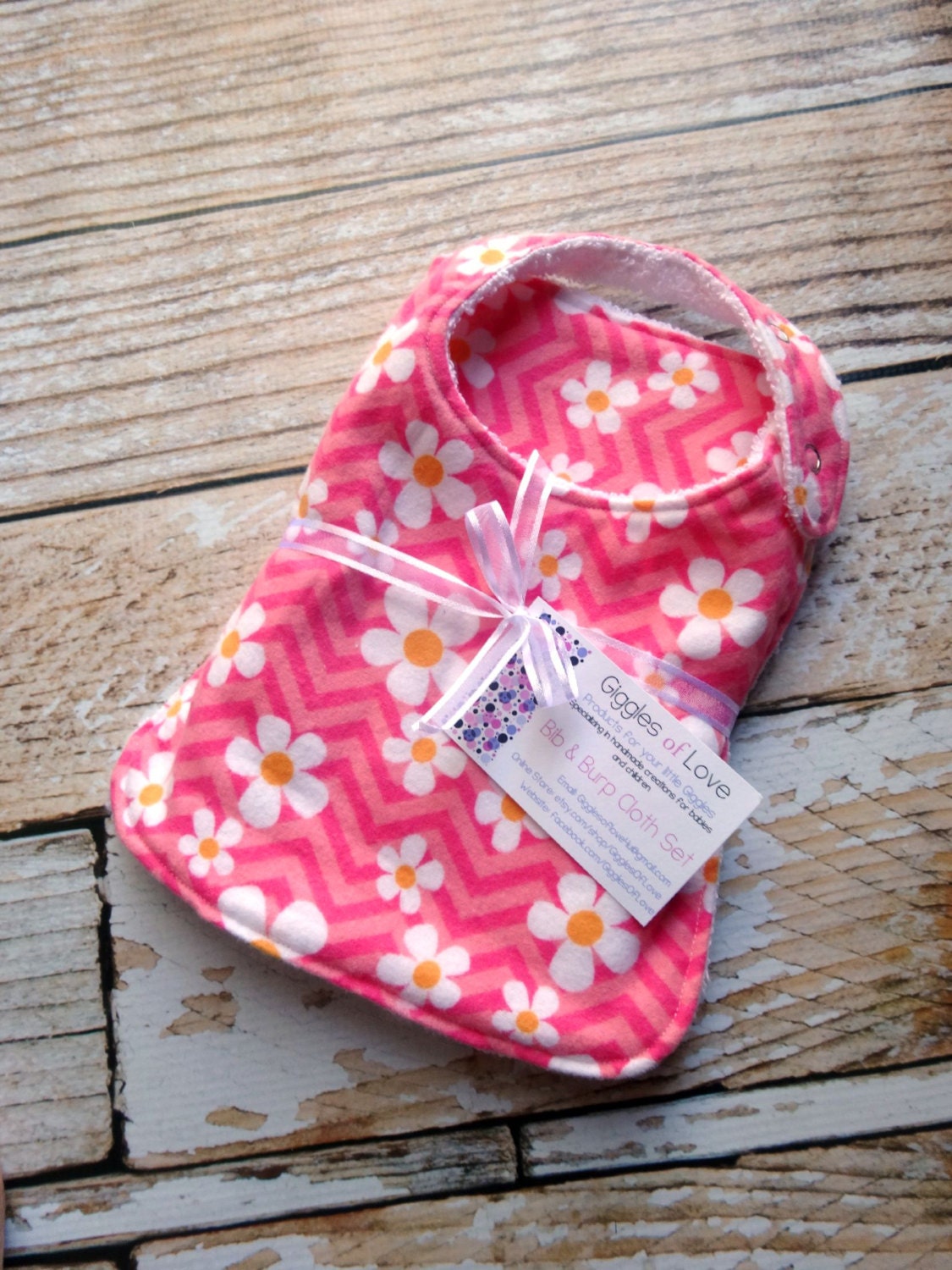 Baby Girl Bib and Burp Cloth Set Bundle Adjustable Snap Bib
