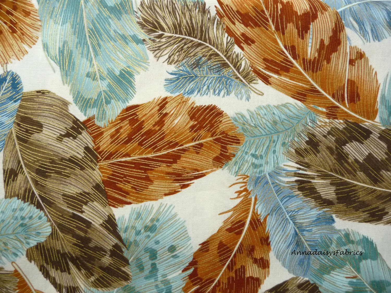 Metallic Feather Fabric Robert Kaufman 13697 Crescendo