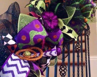 Deluxe Halloween Garland - Halloween Decoration - Mesh Garland - Whimsical Garland - Black and Lime Garland