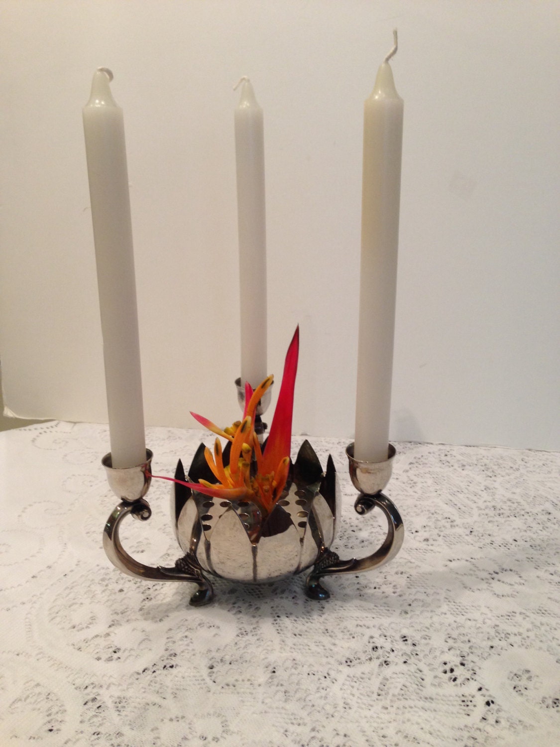 Vintage Silver Plated Centerpiece with Triple Candle Holder