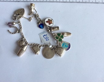 Antique childs silver charm bracelet