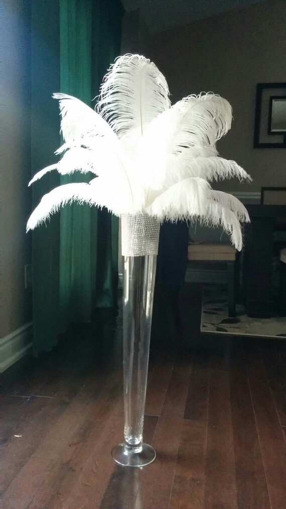 24 Trumpet Vase Ostrich Feather Centerpiece by Featherology2