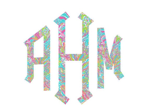 Lilly Pulitzer Monogram Decal Sticker Diamond Font Lilly