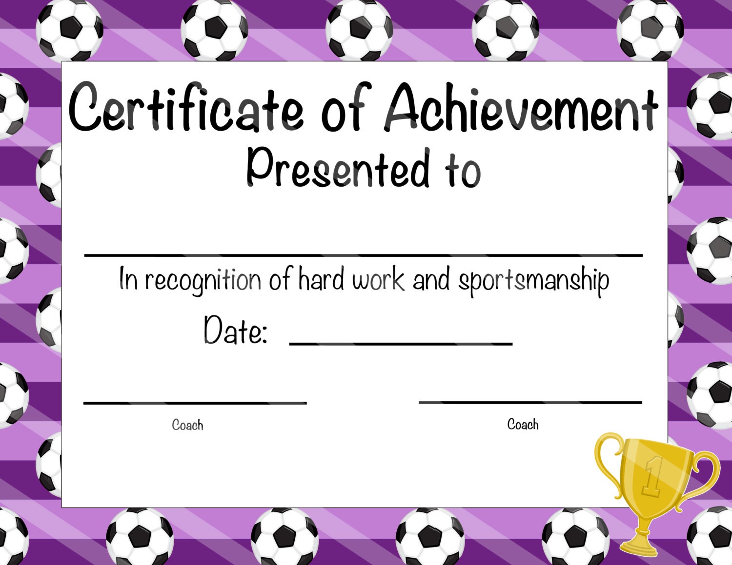 Soccer Certificate of Participation Soccer Award Print at