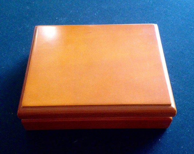 Storewide 25% Off SALE Beautiful Iconic Cherry Wooden Square Jewelry Box With Interior Mirror Featuring Creamy Felt Lining And Hinged Lid