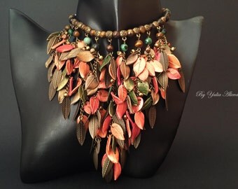 Necklace Fall Leaves, Autumn necklace, Polymer necklace, Leaves necklace,
