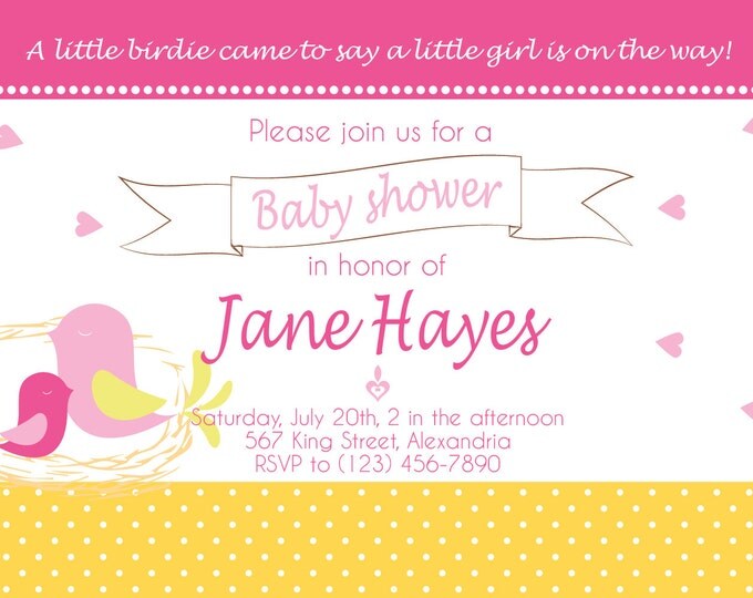 Baby Shower Invitation. Bird nest, personalized. Printable. For boys or girls. Birdie babyshower. Birdie invite. Birdie printable invitation