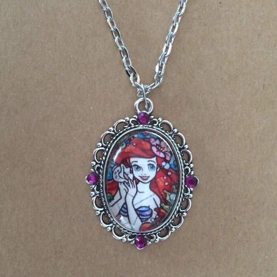 Handmade princess Ariel cameo necklace Disney cameo necklace