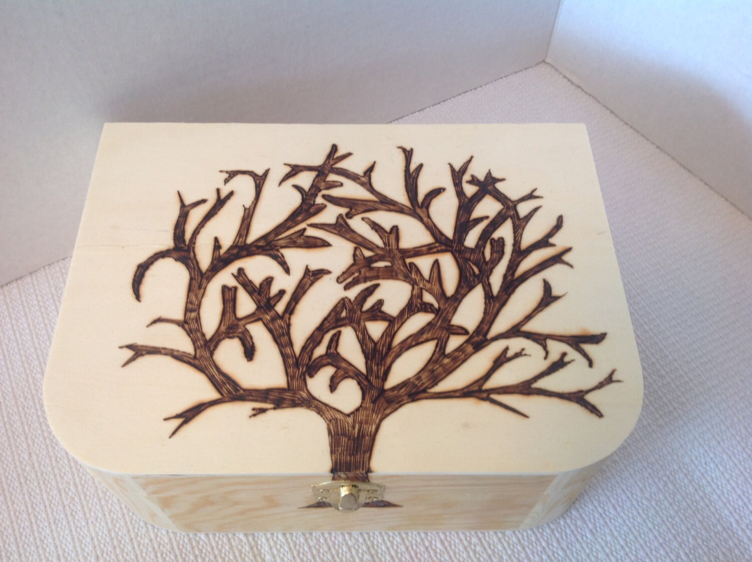 Wooden Box Tree Design Wood Burning Satin Finish Growth