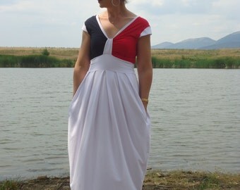 SUMMER dress/ Plus size dress/ White dress/ Kaftan /Long dress/ Day dress with pockets / All sizes available Us Uk Eu