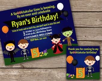 Halloween Birthday or Kids Halloween Party Invitation and Favor Bag Tags