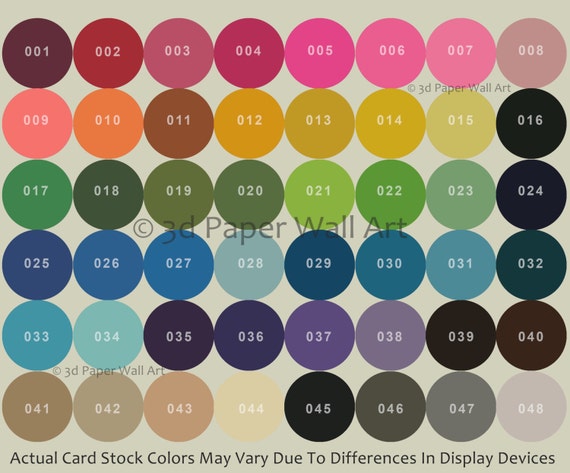 Card Stock Color Chart And Color Samples. 48 Colors. 3D Paper Wall Art.