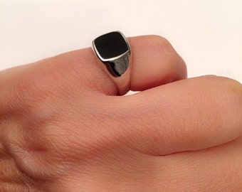 Signet Ring, women ring, men ring, Pinky ring, Onyx Ring. Silver Signet Ring, Black square Signet Ring, Man Pinky Ring, Woman Pinky Ring