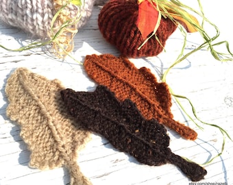 Knit Fall Leaves, HOUSEWARMING GIFT, Autumn Leaves, Fall Decor, Hand Knit Leaf, College Dorm, Fall Gift Basket, Office Desk Decor