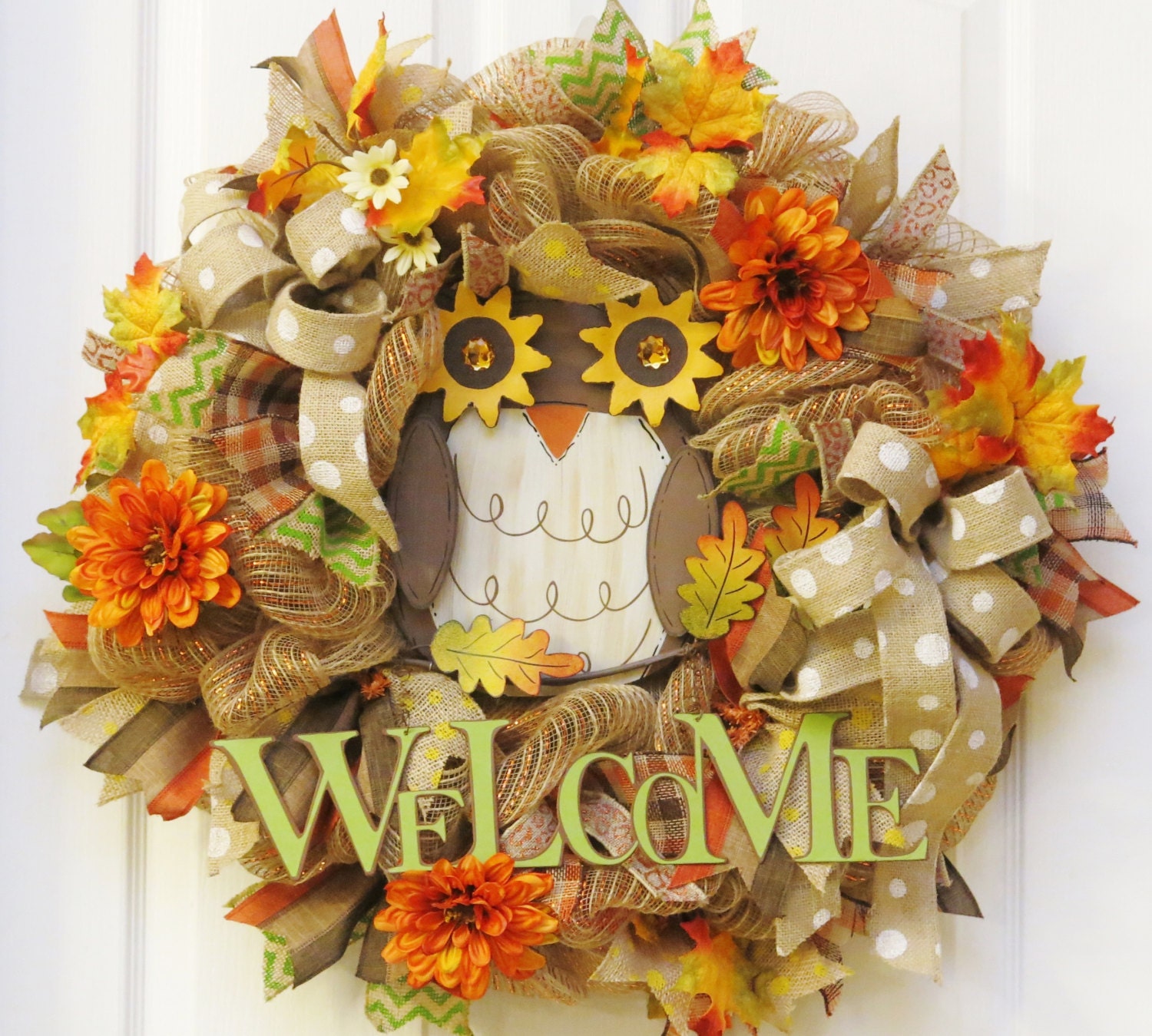 Fall Mesh Wreath Fall Owl Wreath Fall Wreath Owl