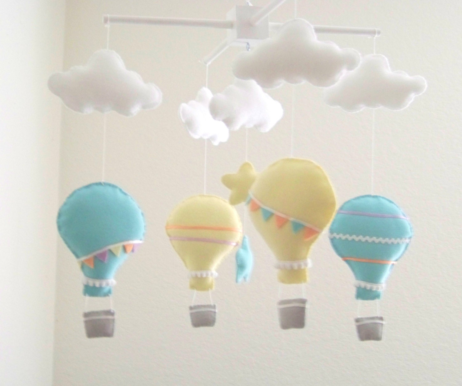 Hot Air Balloon Nursery Etsy Yellow And Aqua Hot Air Balloon Baby Mobile Star Cloud