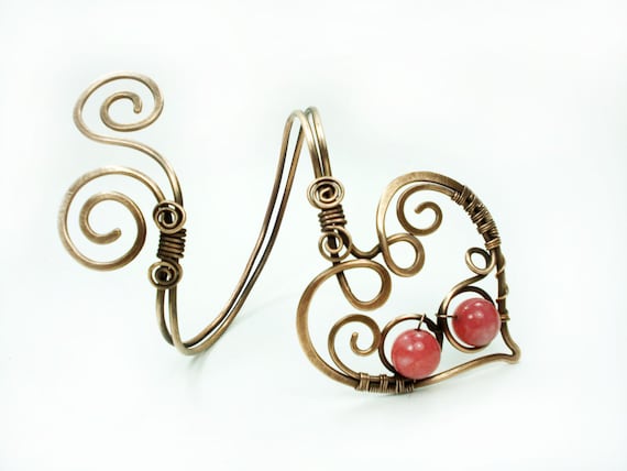 Items similar to Heart Wire Wrap Handmade Copper Cuff Bracelet, Elegant ...