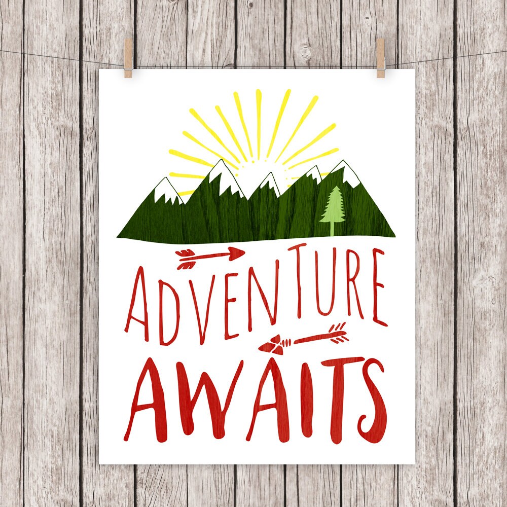 Adventure Awaits Printable Art Quote Red Green Yellow Home