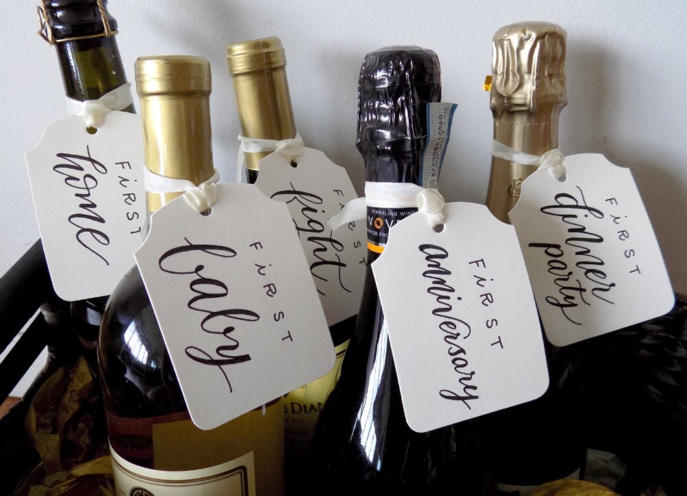 Wine Invitations Year Of Firsts Wine Bottle Tag Wedding Bride Bridal Shower Bridesmaid Moh Calligraphy