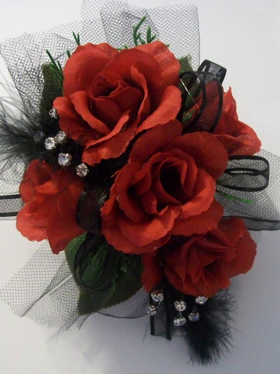 Formal Dance Red and Black Wrist Corsage School Formal