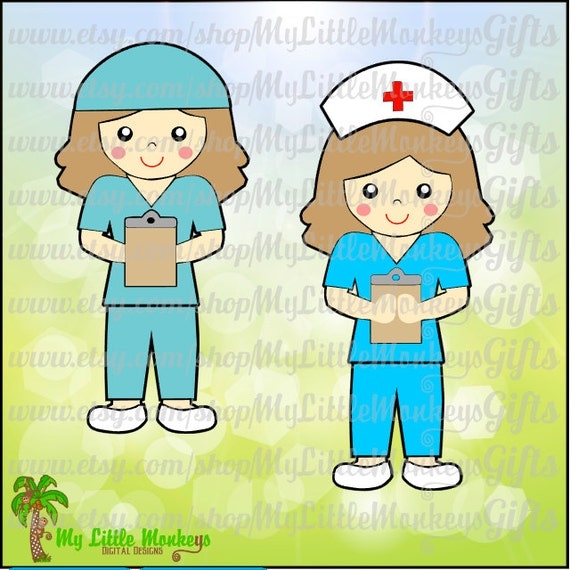 Cute Nurse in Scrubs Digital Clipart and Cut File Instant