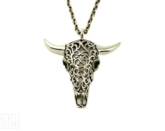 Buffalo Skull Necklace Jewelry Skull Charm Pendant with Chain Gothic Steampunk - FPE008 T1