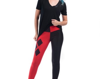 Quinn Leggings, Ladies Bright Printed Harley Quinn Inspired Tights, Women's High Waisted Spandex