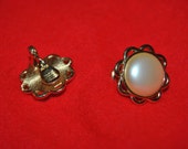 Gold Setting EARRINGS Vintage 1" across MONET Inlaid White Faux Pearl Material in Faux