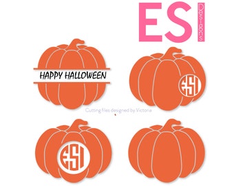 Pumpkin SVG, DXF, EPS, circle monogram cutting files bundle. Solid pumpkin, for use with Silhouette Studio and Cricut Design Space.